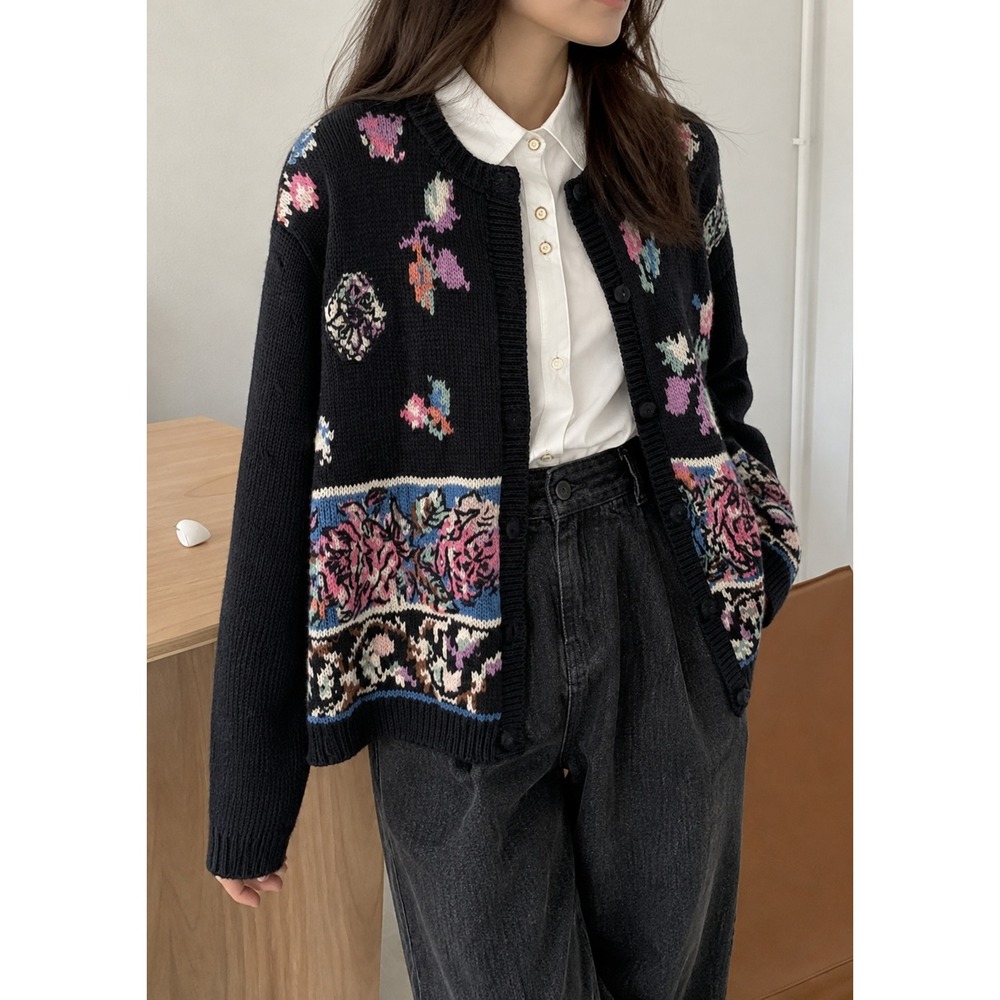 Vintage Studio Michelle Stuart Floral Cardigan Ramie/Cotton 90s Cottagecore S